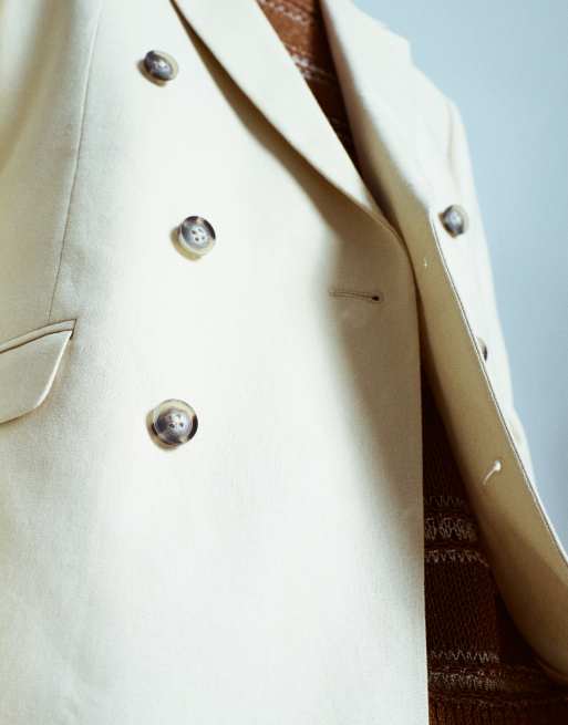 Topman - Blazer doppiopetto misto lino color pietra, 5 di 5
