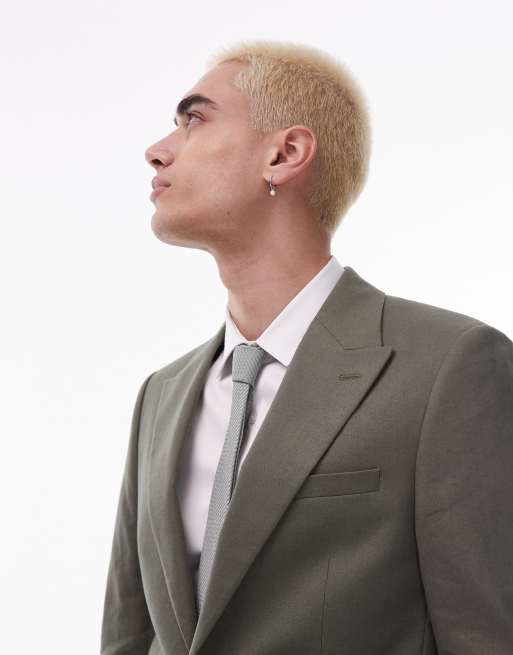 Topman - Blazer en lin mélangé à simple boutonnage - Kaki, 3 de 5