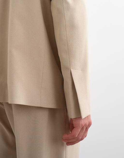 Topman - Blazer oversize senza colletto color pietra, 4 di 6
