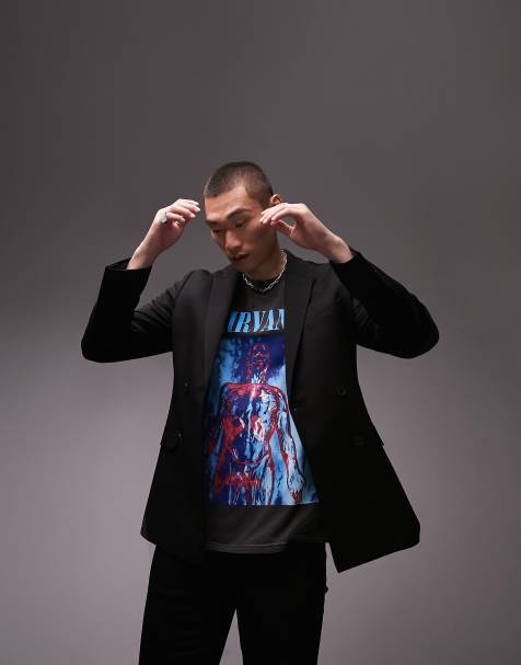 Topman - Blazer skinny à double boutonnage en jersey - Noir - view 1