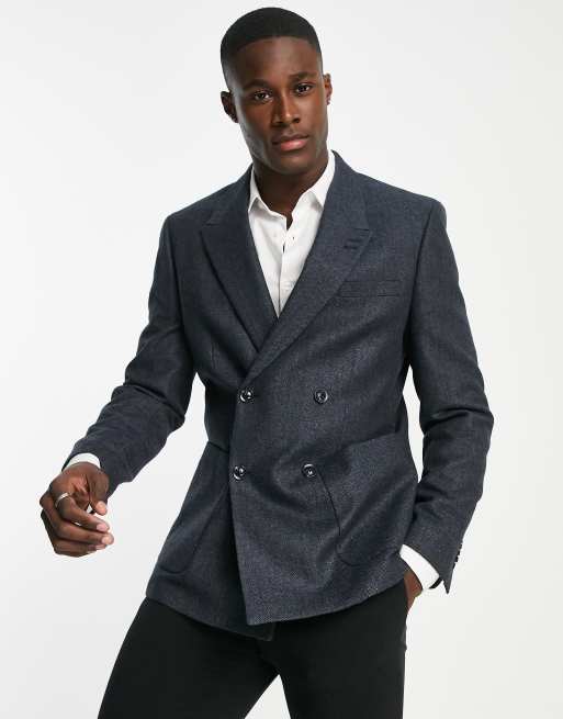 Topman - Blazer skinny doppiopetto, colore blu navy