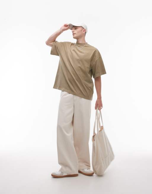 Topman – Blekgrön t-shirt i oversize med sänkt axelsöm