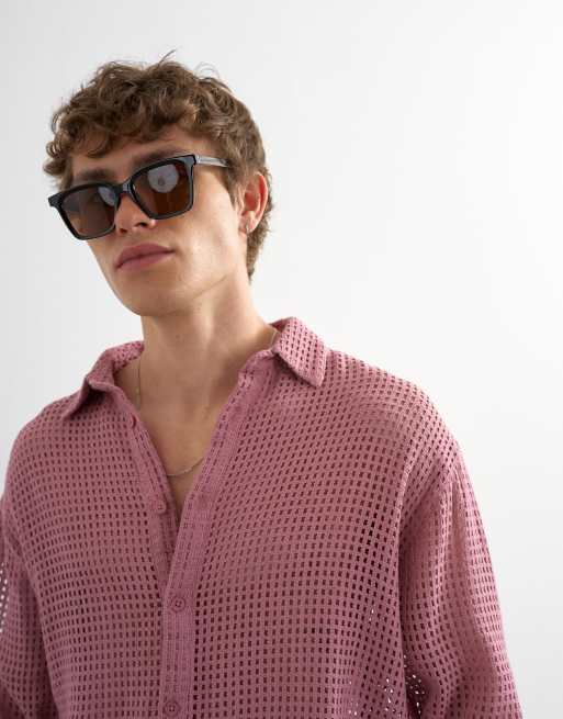 Topman – Blekrosa, avslappnad skjorta i vävd mesh, 3 av 5