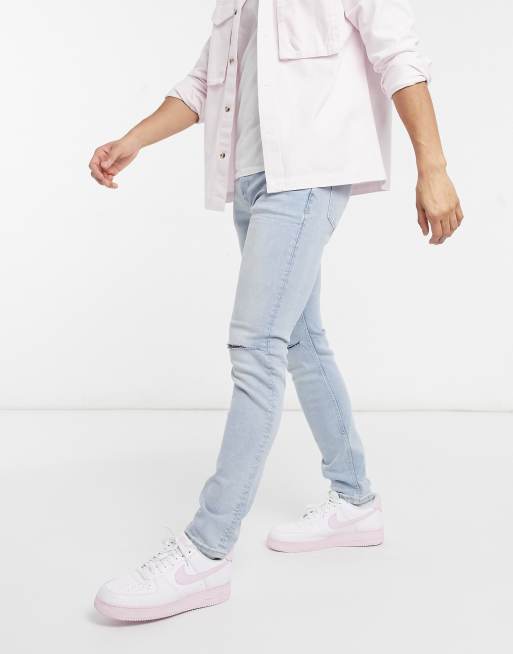 Topman – Blekta skinny jeans i bomullsmix med stretch och stora knärevor - MBLUE, 4 av 4