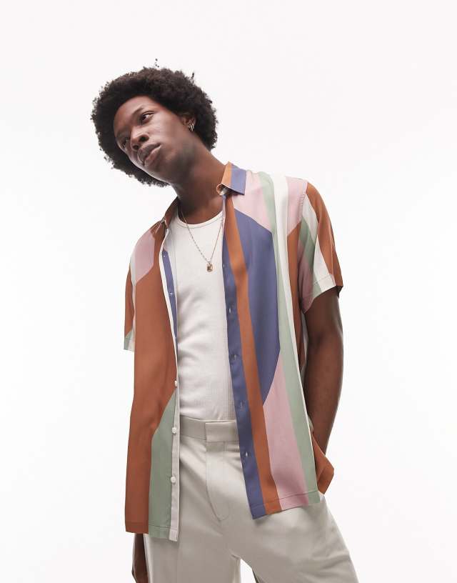 Topman block stripe shirt in multi