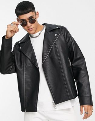 Topman faux leather biker jacket in black - ASOS Price Checker