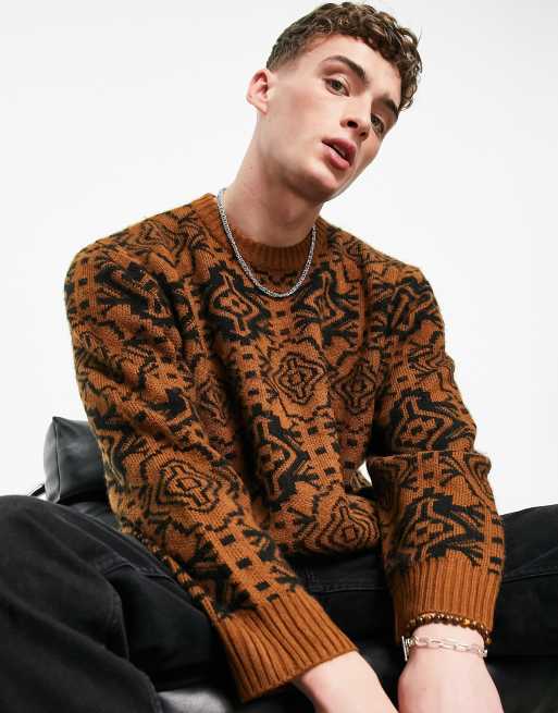 Topman blown up tile print graphic jumper in rust ASOS