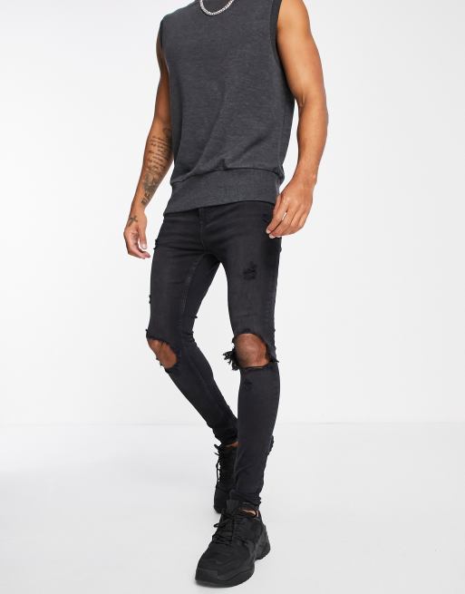 Topman - Blowout - Super spray on-jeans i vasket sort 