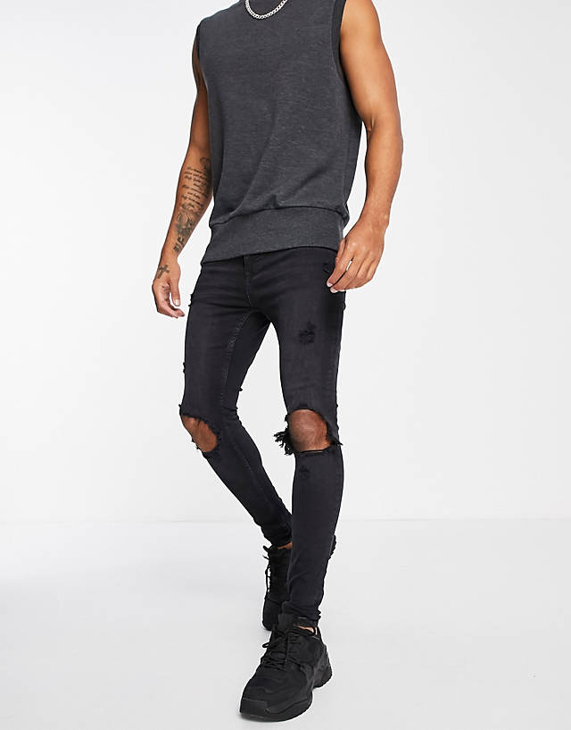 Topman - blowout super spray on jeans in washed black