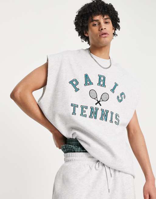 Topman – Bluza dresowa bez rękawów o fasonie extreme oversize z tenisowym haftem w kolorze melanżowej szarości, część zestawu