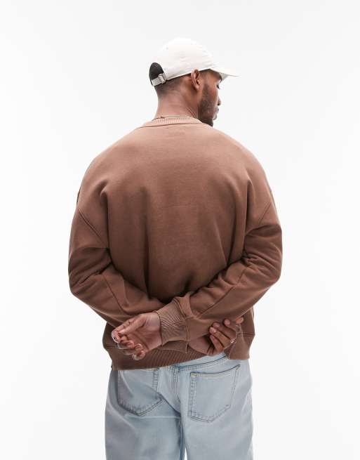 Topman – Bluza oversize w spranym brązowym kolorze z wyhaftowaną piwonią, 3 z 4