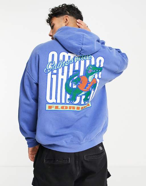 Topman – Bluzy z kapturem oversize ze wzorem Gators w spranym niebieskim kolorze