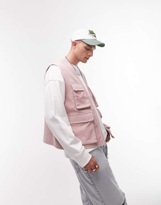 Topman - Bodywarmer van corduroy met zakken in roze