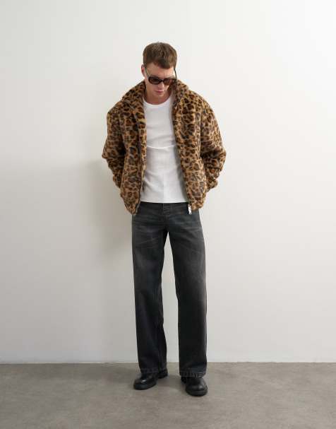 Topman bomber à imprimé léopard en fausse fourrure marron - view 1