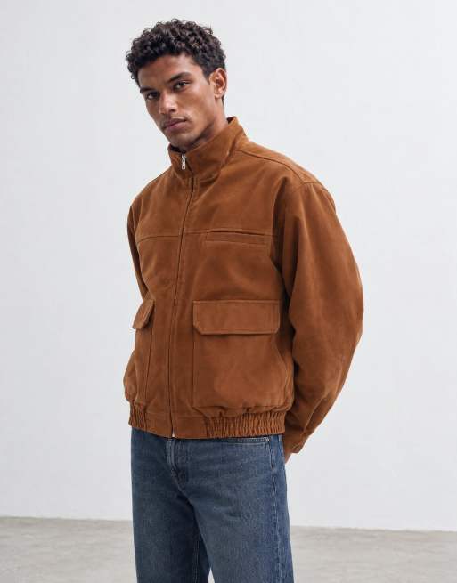 Topman bomber coupe relaxed, col montant, double zip, camel, 6 de 10