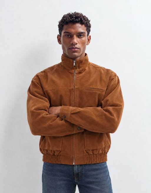 Topman bomber coupe relaxed, col montant, double zip, camel, 7 de 10