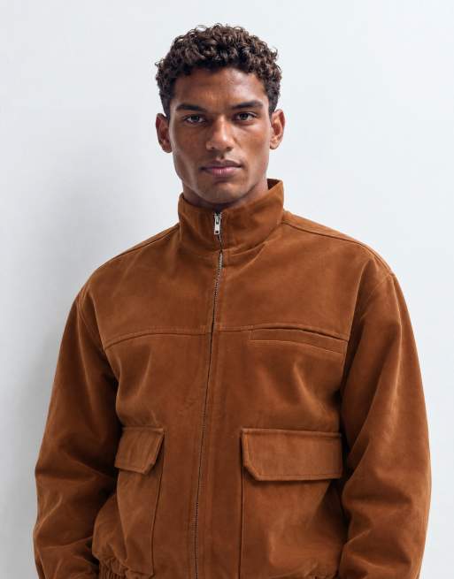 Topman bomber coupe relaxed, col montant, double zip, camel, 8 de 10