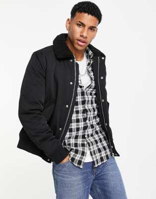 Topman Bomber Jacket With Sherpa Collar In Black ModeSens