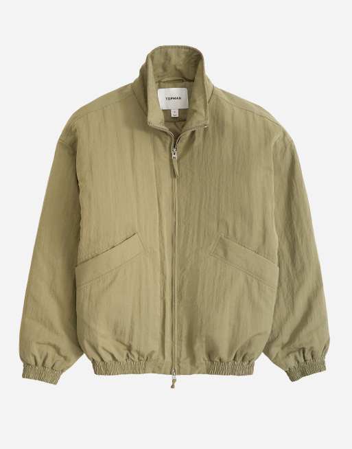 Topman bomber oversize en nylon sergé à col cheminée kaki, 6 de 7