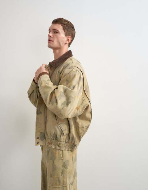 Topman bomberjacka i oversize-passform i twill med camotryck och manchesterkrage i khaki, 5 av 5