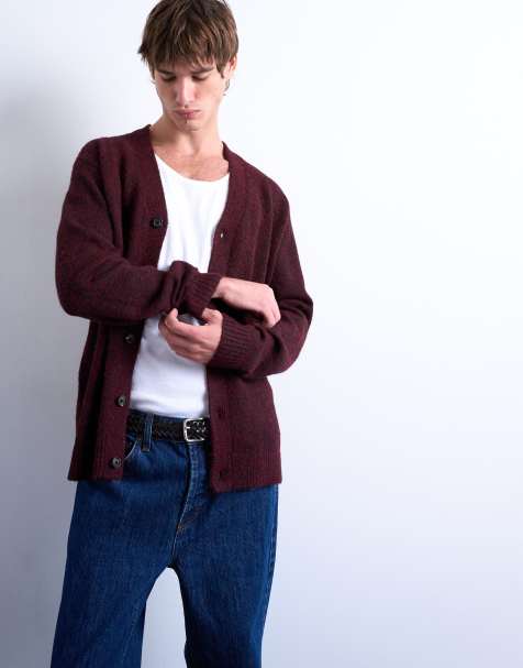 Topman - Bordeaux oversized cardigan med V-hals - view 1