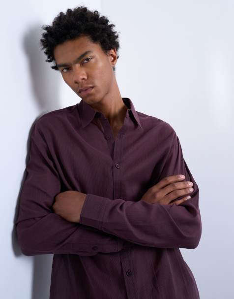 Topman - Bordeaux transparent tekstureret regular fit-skjorte - view 1