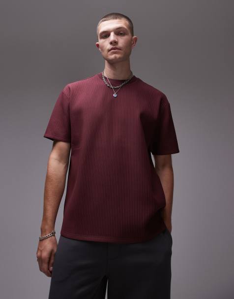 Topman - Bordeauxræd og plisseret T-shirt i oversized pasform - view 1