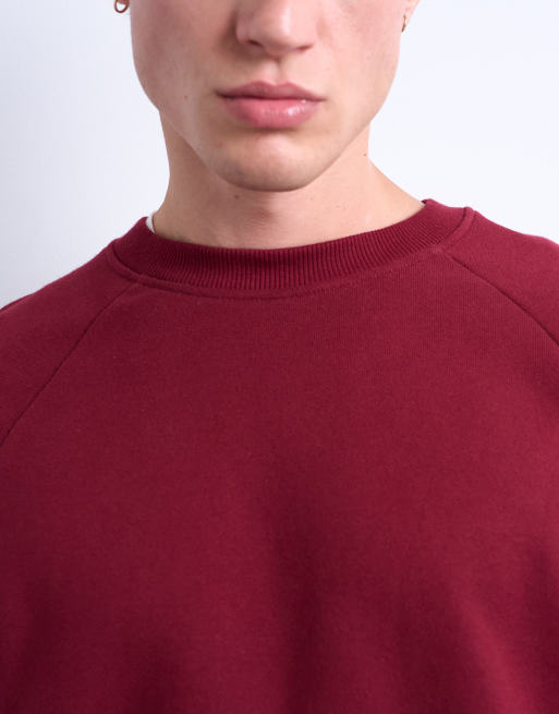 Topman - Bordeauxrød sweatshirt med raglanærmer og firkantet pasform, 4 af 5