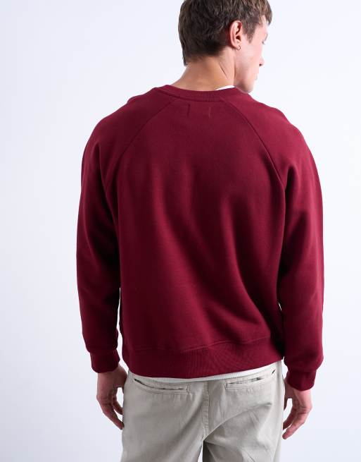 Topman - Bordeauxrød sweatshirt med raglanærmer og firkantet pasform, 5 af 5