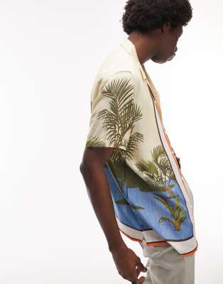 Topman Border Palm Print Shirt In Yellow In Yellow