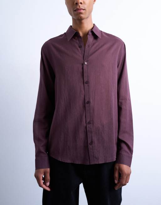 Topman – Bordowa fakturowana prześwitująca koszula o regularnym kroju, 2 z 5