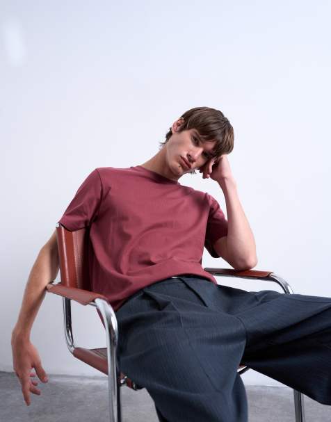 Topman classic fit t-shirt in burgundy