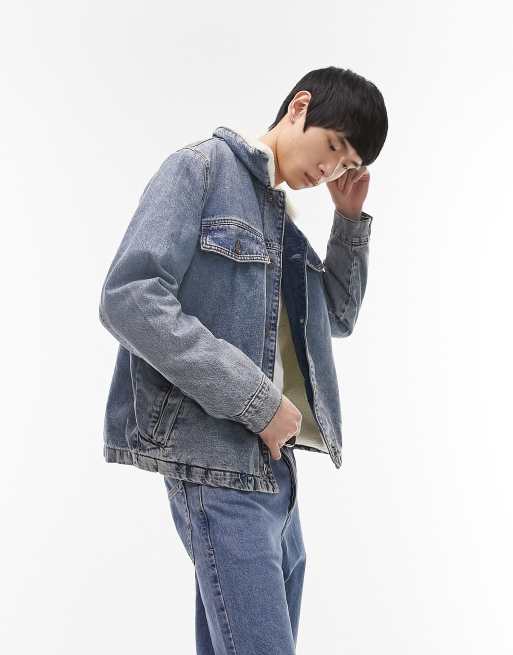 TOPMAN Denim Jacket With Pockets in Pink for Men