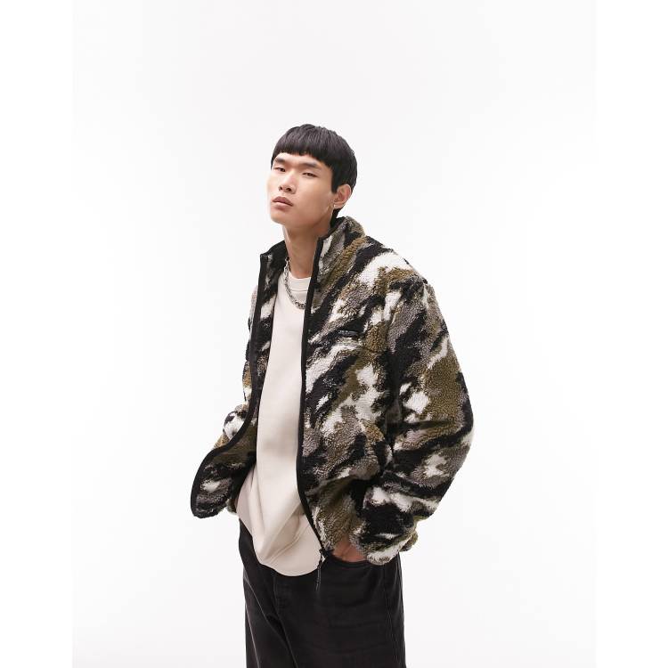 Topman borg jacket in blurred camo print