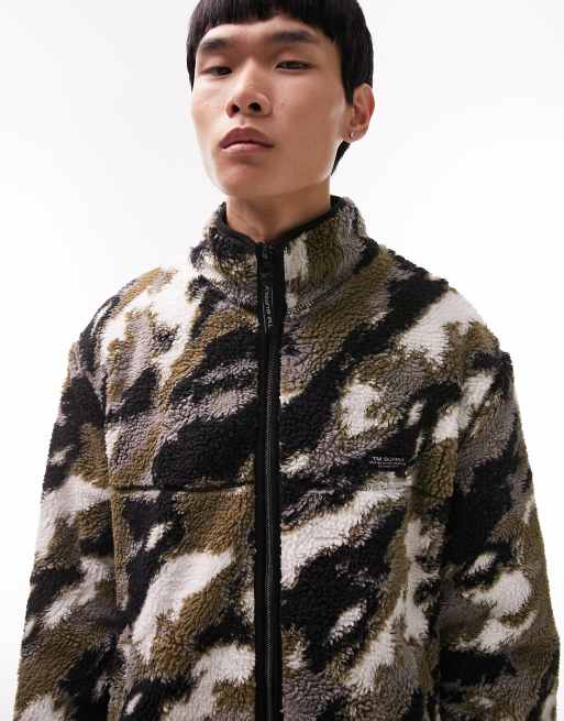 Fleece Camo Borg Longline Jacket Topman Borg Jacket In Blurred