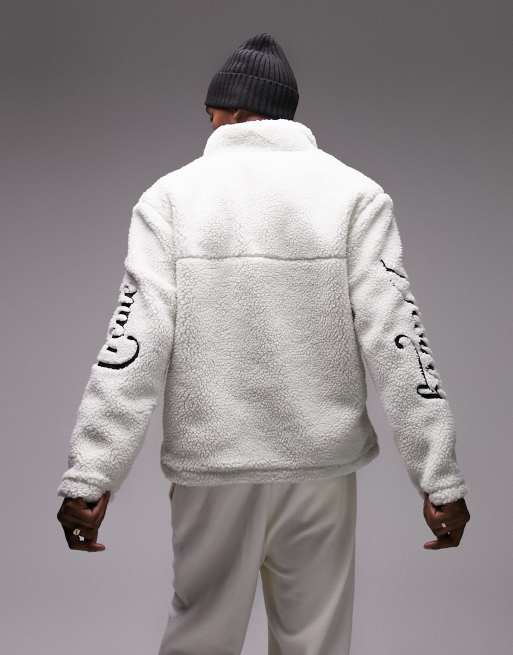 Topman borg jacket with back text placement in white