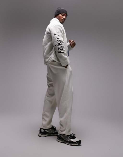 Topman borg jacket with back text placement in white