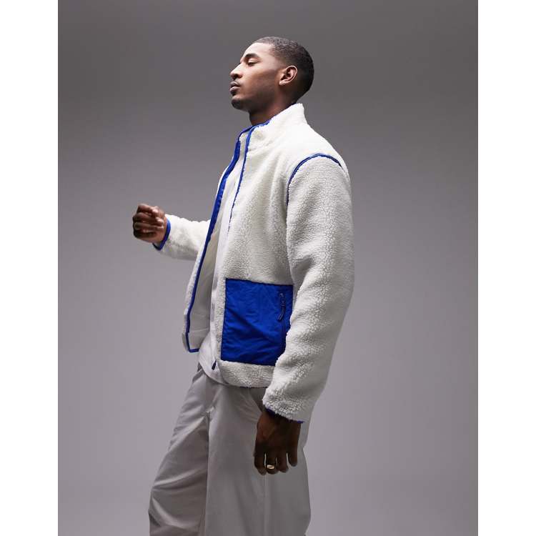 Topman borg jacket with panel pockets in ecru