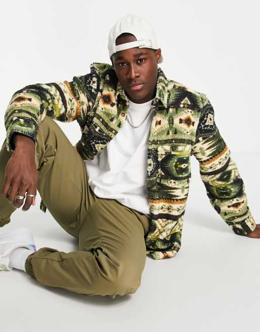 Topman borg printed overshirt in multi
