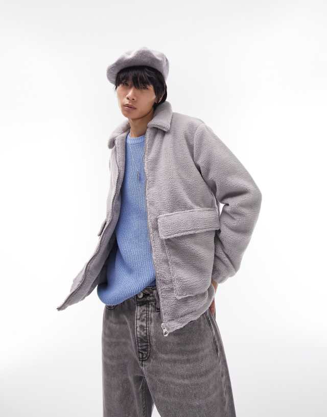 Topman borg shacket in gray