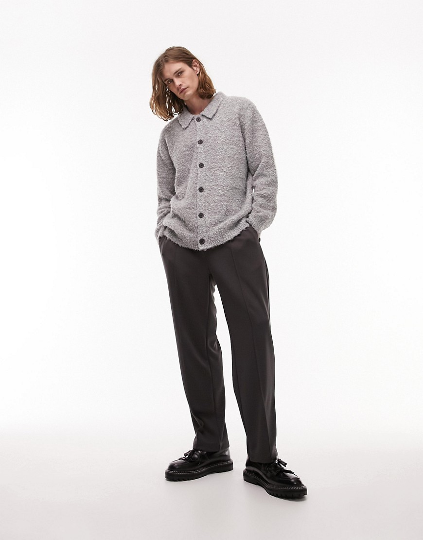 Topman boucle button through knitwear in grey