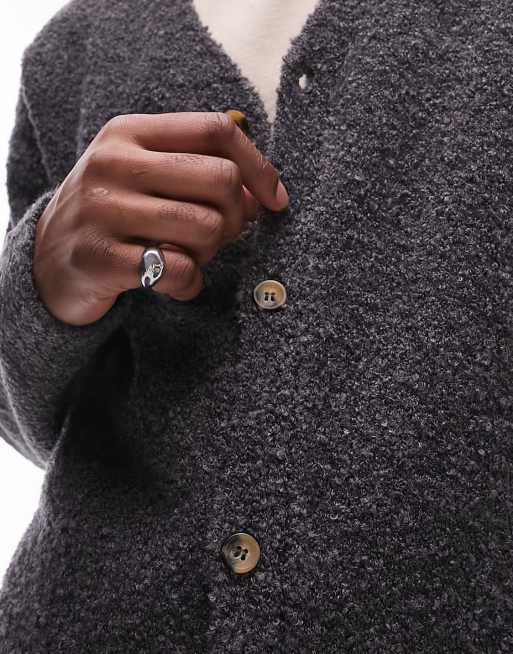 Topman boucle cardigan in charcoal, 4 of 4