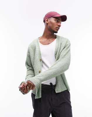 Topman boucle cardigan in sage