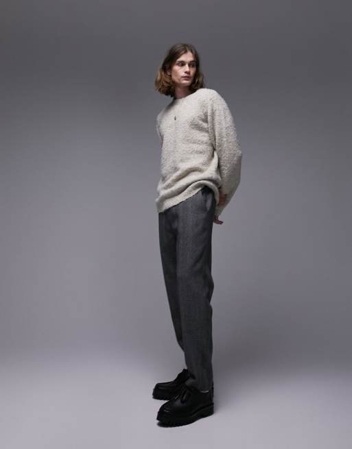 Topman boucle crew sweater in ecru