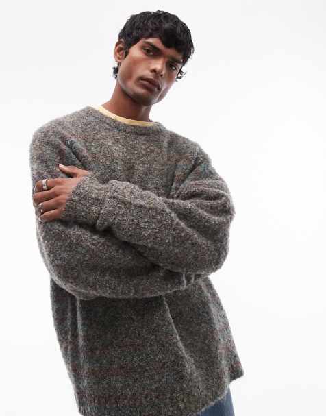 Topman boucle jumper in green and brown marl - view 1