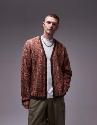 Topman Boucle Patterned Cardigan In Orange