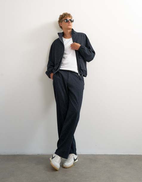 Topman bouclé pinstriped dressy set in navy - view 1
