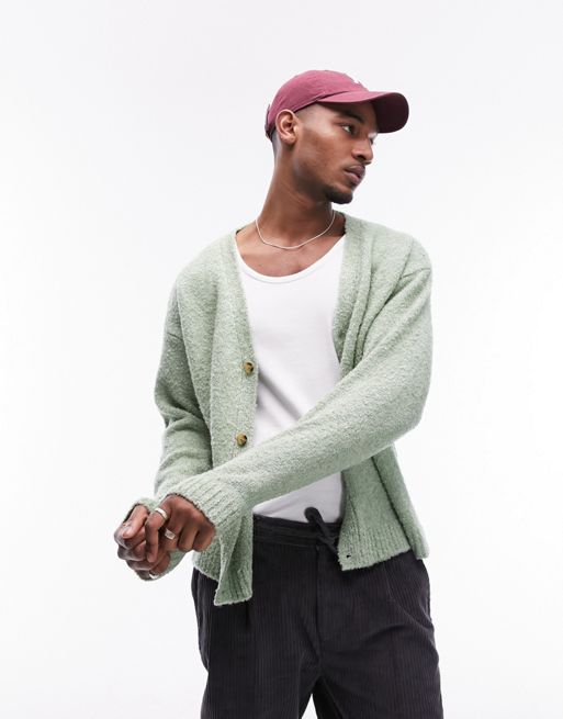  Topman boucle relaxed fit cardigan in sage