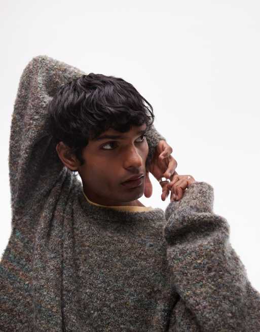 Topman boucle jumper in green and brown marl