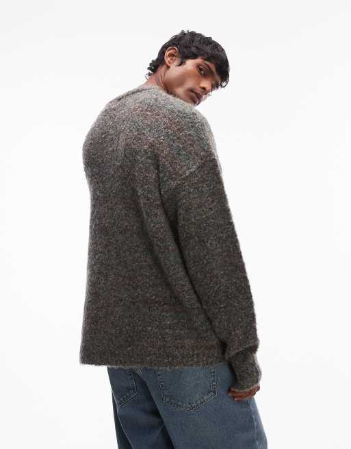 Topman boucle jumper in green and brown marl
